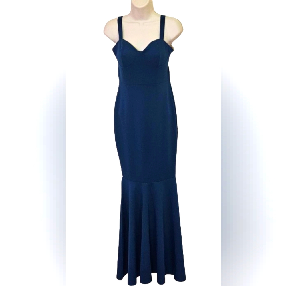 Boohoo Dark Teal Sleeveless Formal Fishtail Fit & Flare Gown, Size 6